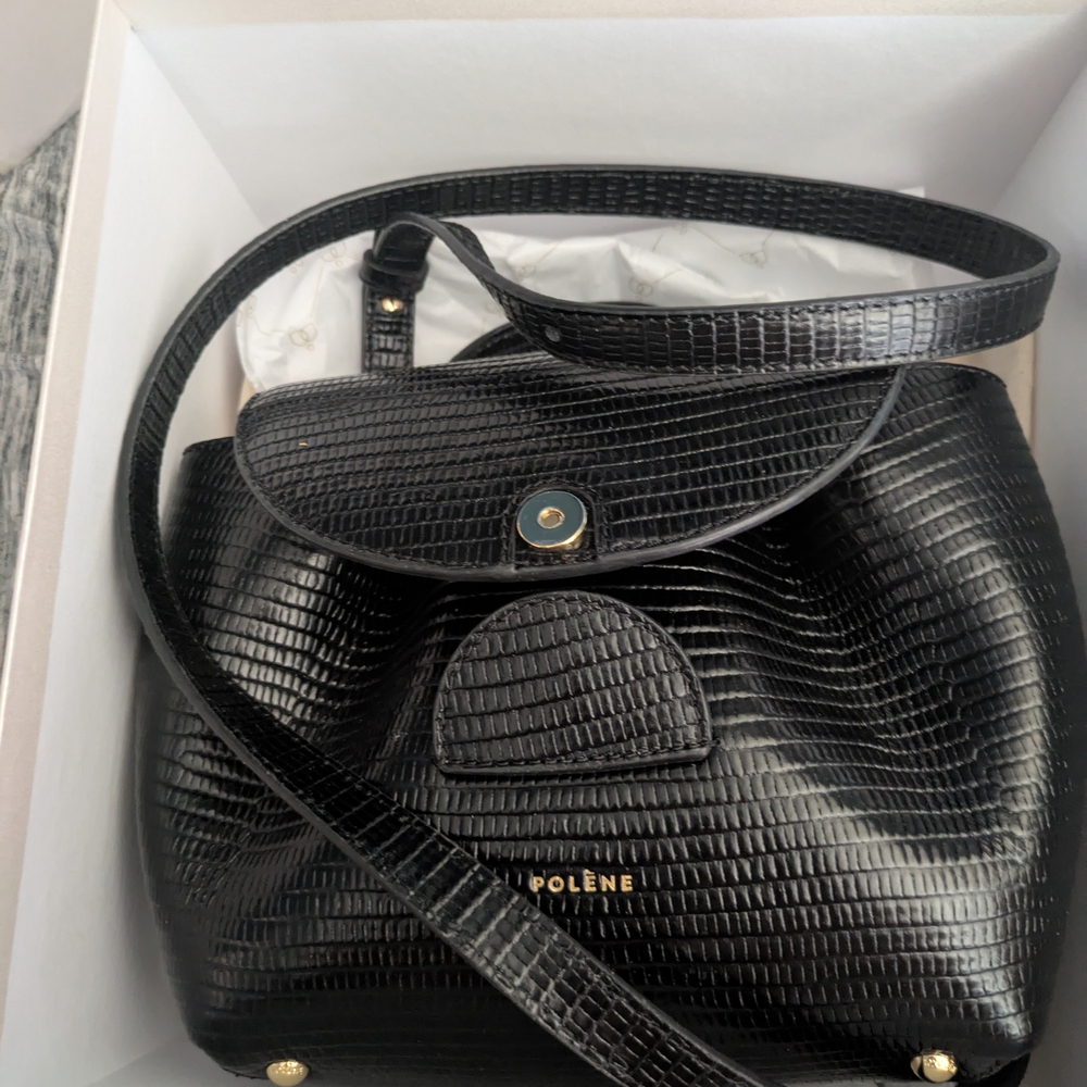 Polene Black Textured Backpack